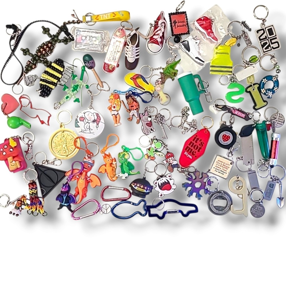 Collectible Keychains -Lot of 60 -Mixed Assortment –Vintage to Modern -Novelty